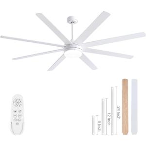 YUHAO 72 Inch White Ceiling Fan with Light and Remote Control.Noiseless,Dimmable,3CCT,6 Speeds Reversible, DC Ceiling Fans for Indoor or Covered Outdoor Use.ETL Listed