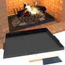 GCGOODS Fireplace Tray with Handles, Expandable Ash Pan for Ash Collection, Adjustable Ember Holder Fireplace Pan with Powder Coating, Brush Included for Easy Cleaning, Black, Trapezoidal