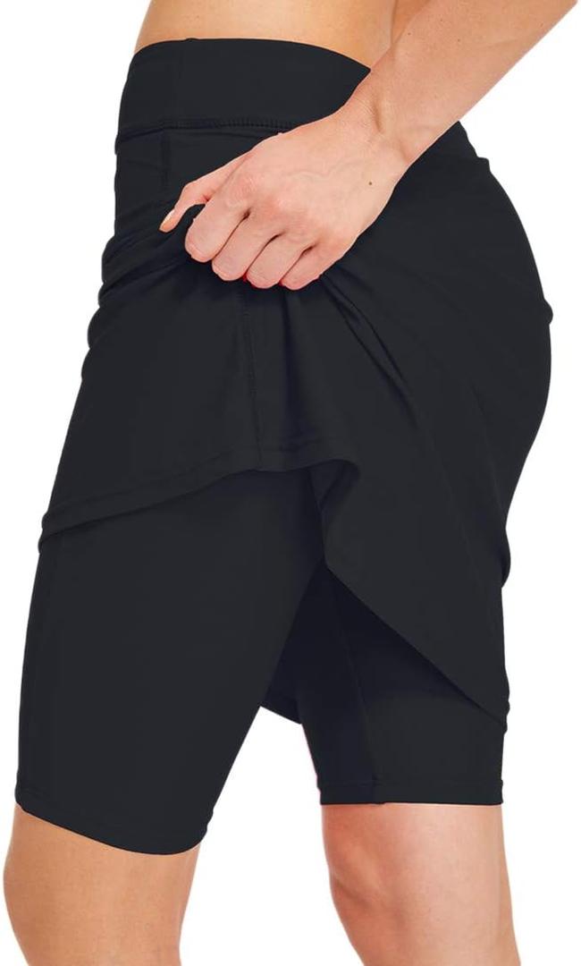 Micosuza Womens Skirted Swim Short Sun Protective UPF 50+ Swimming Bottom with Attached Skirt (X-Large, Black)