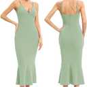 JLCNCUE Women's Spaghetti Straps V Neck Bodycon Mermaid Dress Elegant Ruffles Midi Dress Cocktail Evening Party Dress 325 M