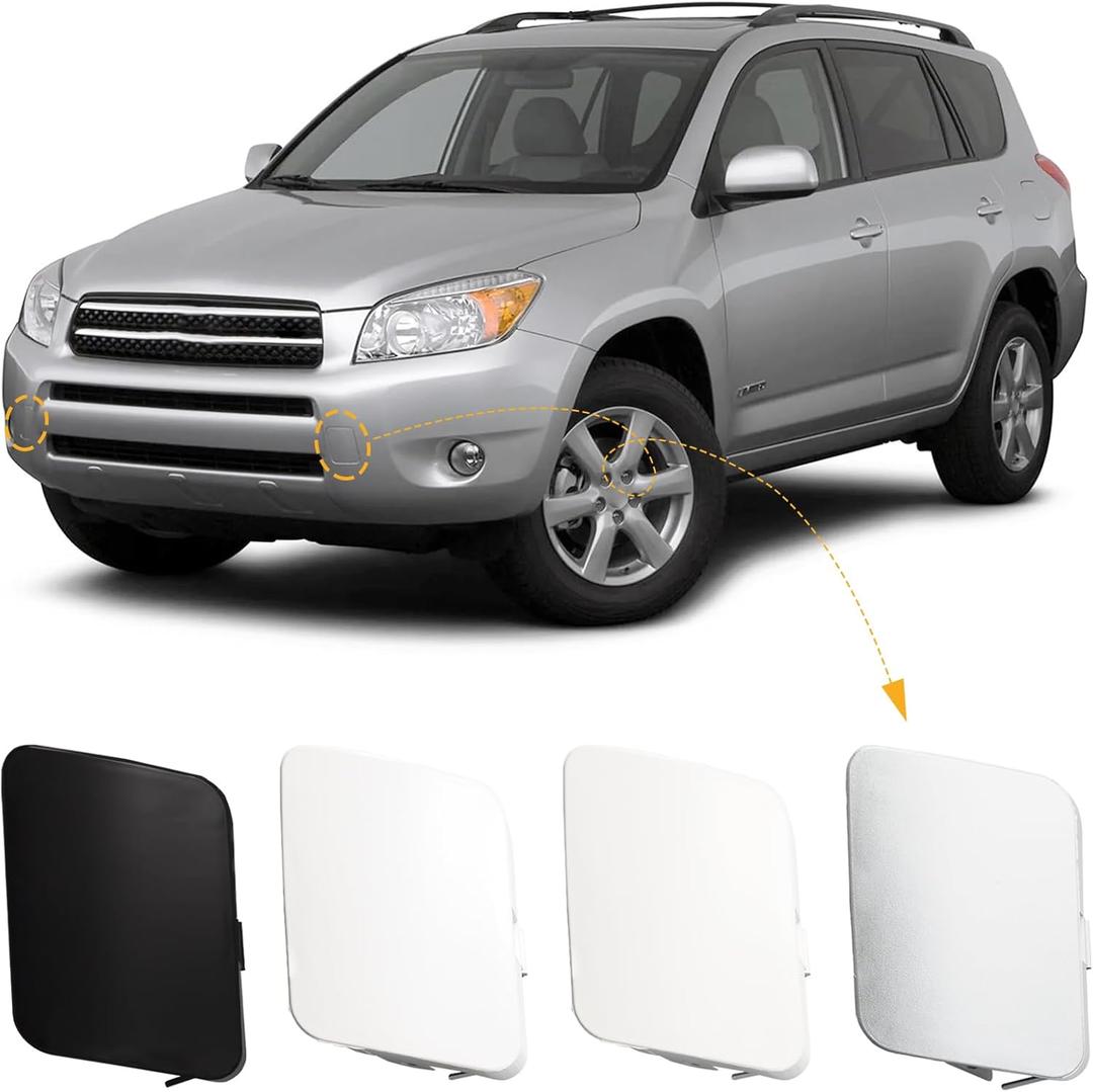 Car Front Bumper Tow Hook Cover Cap Towing Eye Fit for Toyota RAV4 2006 2007 2008 Trailer Cover 53286-42931 53285-42930 (White, Left Driver Side)