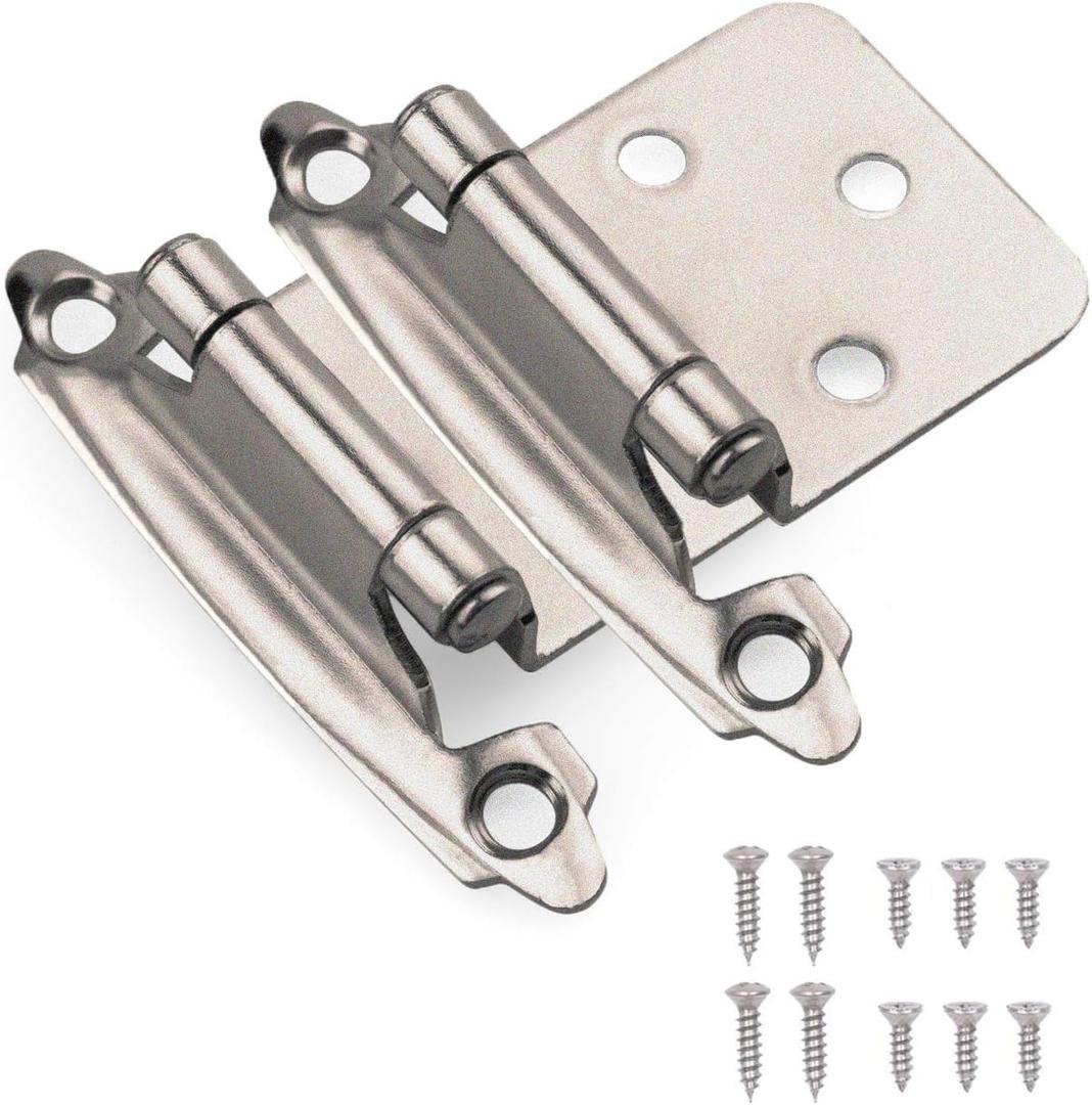 Double Elite 1/2” Overlay Satin Brushed Nickel Cabinet Hinges 1 Pair(2 Pcs), Self Closing Hinges for Kitchen Cabinets/Cupboard/Furniture Doors, Silver Kitchen Cabinet Door Hinges with Upgraded Screws