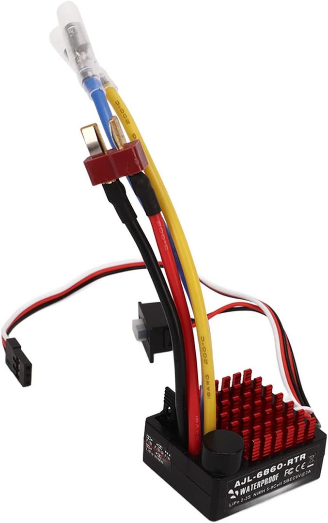 RC Car Brushed ESC, 3 Modes 60A Black Red Voltage 6860 RTR Electronic Speed Controller for 1/10 Boat for 1/10 Tanks