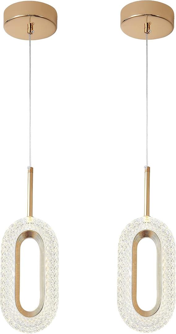 Gold Modern Chandelier, Mini Ring Crystal Chandelier 2Pcs Set, Led Tri-Color Dimmable For Kitchen Island Dining Room Bedroom Adjustable Chandelier (Annular 2Pec)