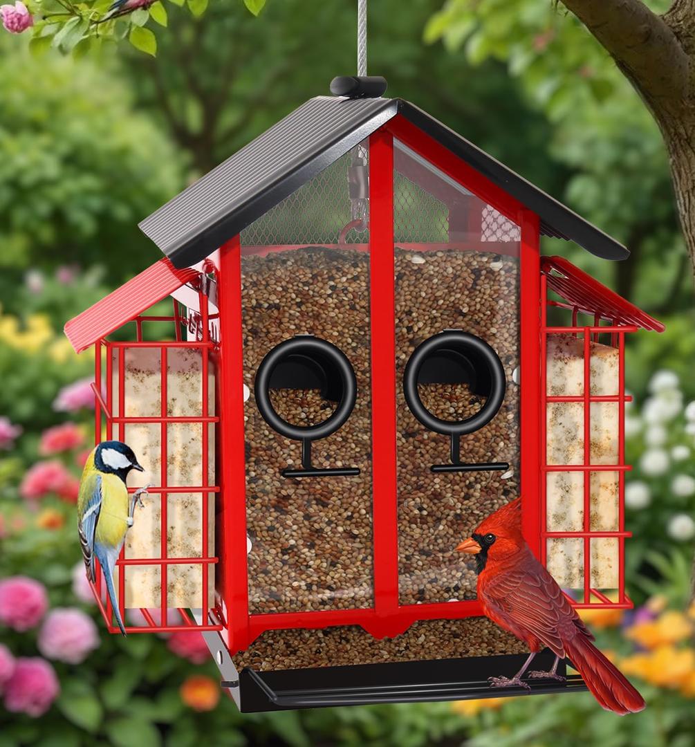 Weatherproof Bird Feeders for Outdoors - 4Lbs Large Metal Suet Feeder for Cardinal Finch, Garden Decor (Ordinary Red)