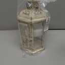 JHY DESIGN Decorative Candle lantern-10inch High Vintage Style Hanging Lantern Metal Candleholder for Indoor Outdoor Events Parities and Weddings (White with Gold Brush)