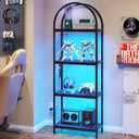 Yusong LED Bookshelf 4 Tier Arched Bookcase, 71.3" Tall Industrial Open Book Shelves for Living Room, Modern Freestanding Display Storage Rack with Metal Frame, Office, Bedroom, Black