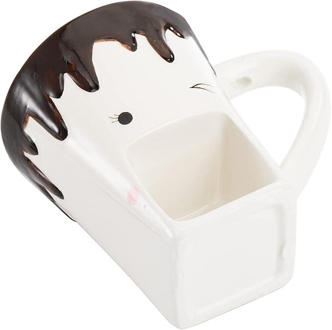 Dicunoy Set of 1 Fondue Mugs with Forks, Ceramic Personal Chocolate Melting Cup for Cheese, Individual Ceramic Butter Warmers Pot, Tealight Candle Mini Simmer Mug for Caramel, Tapas