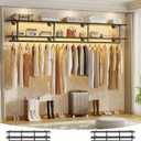 Aheaplus Industrial Pipe Clothes Rack with Top Shelf, 73In Space-Saving Wall Mounted Clothing Rack, 2 Tiers Heavy Duty Pipe Clothing Shelves with Hanging Rod for Laundry Room, Closet Storage, Black