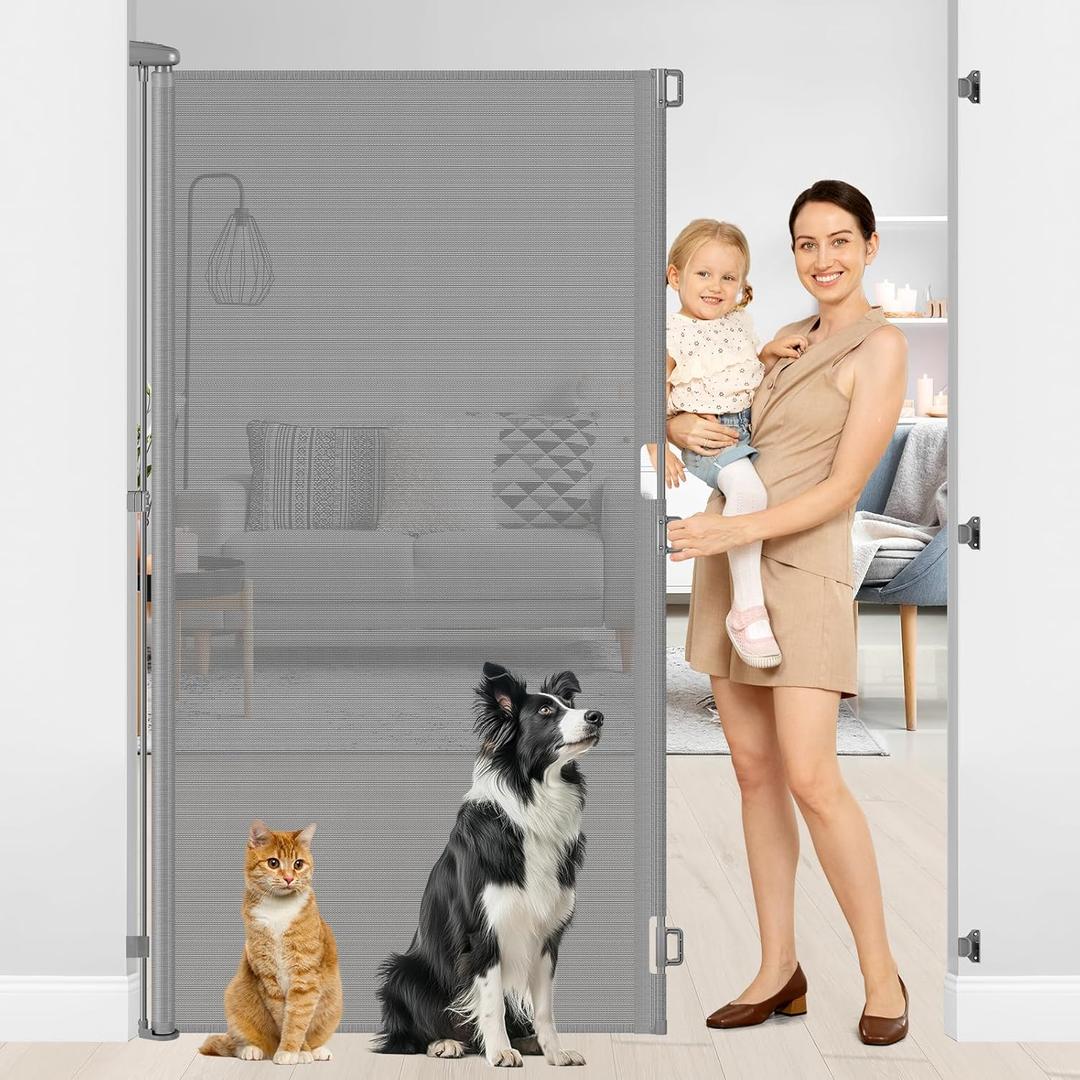 72 Inch Tall Retractable Baby Gate Retractable Pet Gate Indoor Pet Barrier for Dogs 55 Inch Wide 6 Foot Extra Tall Baby Gates for Doorways 6 Ft Puppy Gates for The House/Front Porch/Outdoor (Gray)