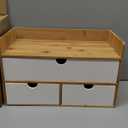 Wisuce Desk Organizer with Drawers - Bamboo Desktop Organizer Storage | Natural-White Wood Desk Drawers Organizer for Bills, Office Supplies, Cosmetics, Seals No Assembly Required (13L x 6.6W x7.87H)