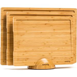 SMIRLY 3 Piece Bamboo Cutting Board Set with Stand for Kitchen, 17"L x 12"W x 0.8"Th