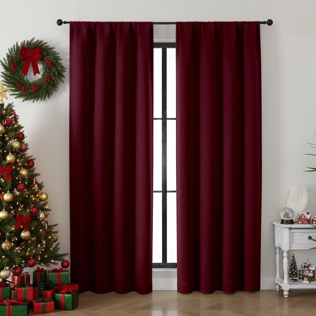 Simplebrand Ava Burgundy Blackout Curtains for Bedroom 84 Inch Length 2 Panels Set, Solid Thermal Insulated Privacy Nursery Window Treatment Curtains Blackout Drapes, W40 x L84 Inch, Burgundy