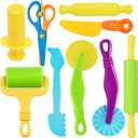 Dough Tools Set for Kids, 9 Pcs Dough Tools Sets for Kids Ages 4-8, Includes Cutters Roller, Rolling Pins, Safety Scissors, Plastic Knife (color01)