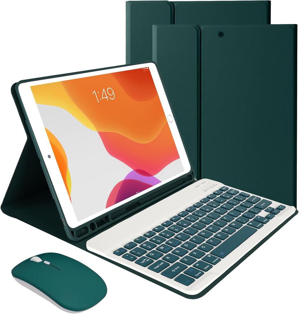 LAMA Wireless Keyboard Case with Mouse for iPad 10.2" 9th 8th 7th Generation, Detachable Bluetooth Keyboard with Pencil Holder for iPad 10.2 Inch/iPad Air 10.5"(3rd Gen)/iPad Pro 10.5 in, Dark Green