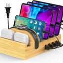 Bamboo Charging Station for Multiple Devices, Alltripal Wood Desktop Docking Station 7-Port Multi-Charger Organizer Fast USB Charger Compatible with iPhone, iPad, AirPods, iWatch, Cell Phone, Tablet