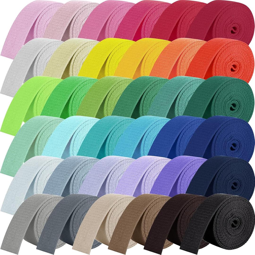Windyun 36 Rolls Heavy Cotton Webbing 118.8 Yard 36 Color Mixed Polyester Cotton Webbing Strap Tote Bags Leash Straps for Making Bag Handles, Cloth Belt, Crafts Outdoor Accessories Supplies (1.5 Inch)