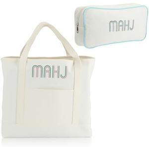 SilTriangle 2 Pcs Embroidered Mahjong Canvas Tote (large & Extra Large) Empty Tiles Tote Embroidered Tile Bag for Mahjong Lover Accessories Overnight