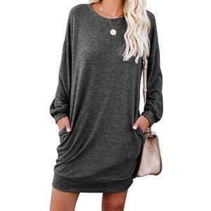 PrinStory Women's Casual Sweater Dresses Fall Winter Crewneck Loose Fit Pullover Tunic Dress with Side Pockets for Work S-4XL (Medium, A04-dark Gray)