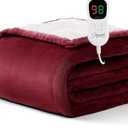 Homemate Electric Heated Blanket Twin - 62"x84" Heating Bed Blankets Throw with 10 Heating Levels 8 Hours Auto Off Fast Heating Over-Heated Protection Ultra Soft Warm Flannel ETL Certified Red