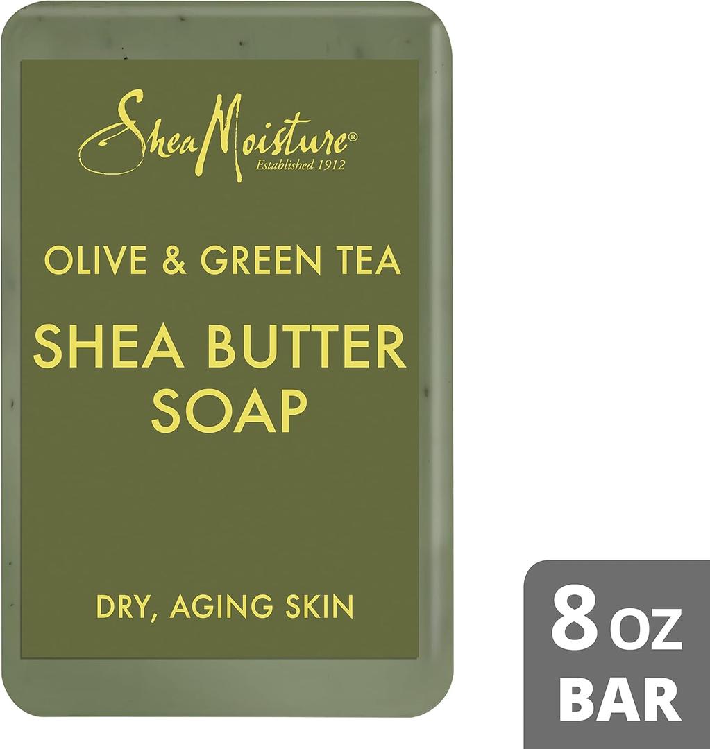 SheaMoisture Shea Butter Bar Soap, Olive & Green Tea, Essential Oils, Skin Care Routine, Olive Oil Soap Bar for Face & Body, Avocado Oil, Rich in Vitamin E, Sensitive Dry Skin (1 Pack - 8 Oz Ea)