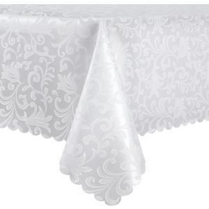 Wave Scroll Damask Jacquard Rectangle White Tablecloth 60"x102"，Wipeable Table Cover for Dining Table, Buffet Parties and Camping