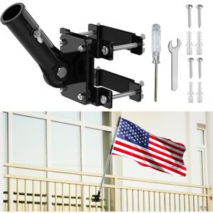 No Drilling Flag Pole holder for Railing, Flag Pole Mount Adjustable for Porch & Fence Rail, Apartment Balcony, Flag Pole Holder with Silicone Pads, Two Installation Methods for 1 Flagpoleblack)