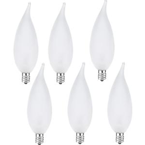 Frosted Flame Tip Chandelier Light Bulb 60W E12 Candelabra Base,Candle Light Bulbs for Chandeliers, Ceiling Fan Lights (6PACK)