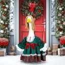 Soulchen 1 Set Christmas Green Porch Goose Outfit 23 Inch Winter Plaid Cement Goose Clothes Dress and Headdress Costume Set for Xmas Holiday Lawn Garden Yard Decor