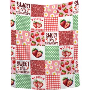 Strawberry Blanket Gifts for Women Girls Kids Adults Teen,Birthday Valentine Present Pink Strawberry Fruit Theme Decor,Strawberry Blanket Decor for Couch Sofa Bed, 40"x50"-Throw Size for Kids