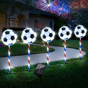 4th of July Decorations Outdoor Solar Soccer Pathway Lights, 2026 World Cup 8 Modes Patriotic Yard Decor, Independence Day Memorial Day Walkway Lights for Garden, Party Favors (5 PCS-Cool White)