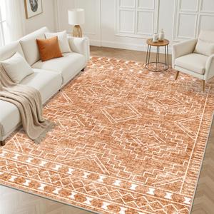 9x12 Area Rugs Living Room Rug: Washable Rug Neutral Lagre Soft Thin Carpet Indoor Floor Non Slip Boho Geometric Moroccan Carpets for Bedroom Dining Room Farmhouse Nursery Office - Dark Brown