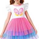 LQSZ Girls Tulle Dresses Princess Flutter Sleeve Tutu Dress for Toddler Girl 3-12 Years (5-6 Years)