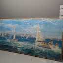 XLSJERST Large Blue Canvas Wall Art Seascape Painting - Landscape Picture Textured Navy Modern Sailboat Ocean Artwork Framed for Living Room Bedroom Bathroom Home Office Wall Decor Large Size 24"x48"