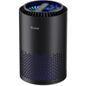 AROEVE Air Purifiers for Bedroom Home, Air Purifier For Smoke Pollen Dander Hair Smell Air Cleaner with Sleep Mode Speed Control For Bedroom Office, MK01- Black