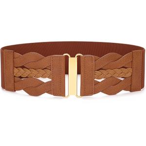 SANSTHS Vintage Stretchy Belt for Women, Womens Wide Elastic Belts for Dresses Coats, Fashion Womens Belts with Gold Buckle (S:Fits waist from 26"-29", Brown)