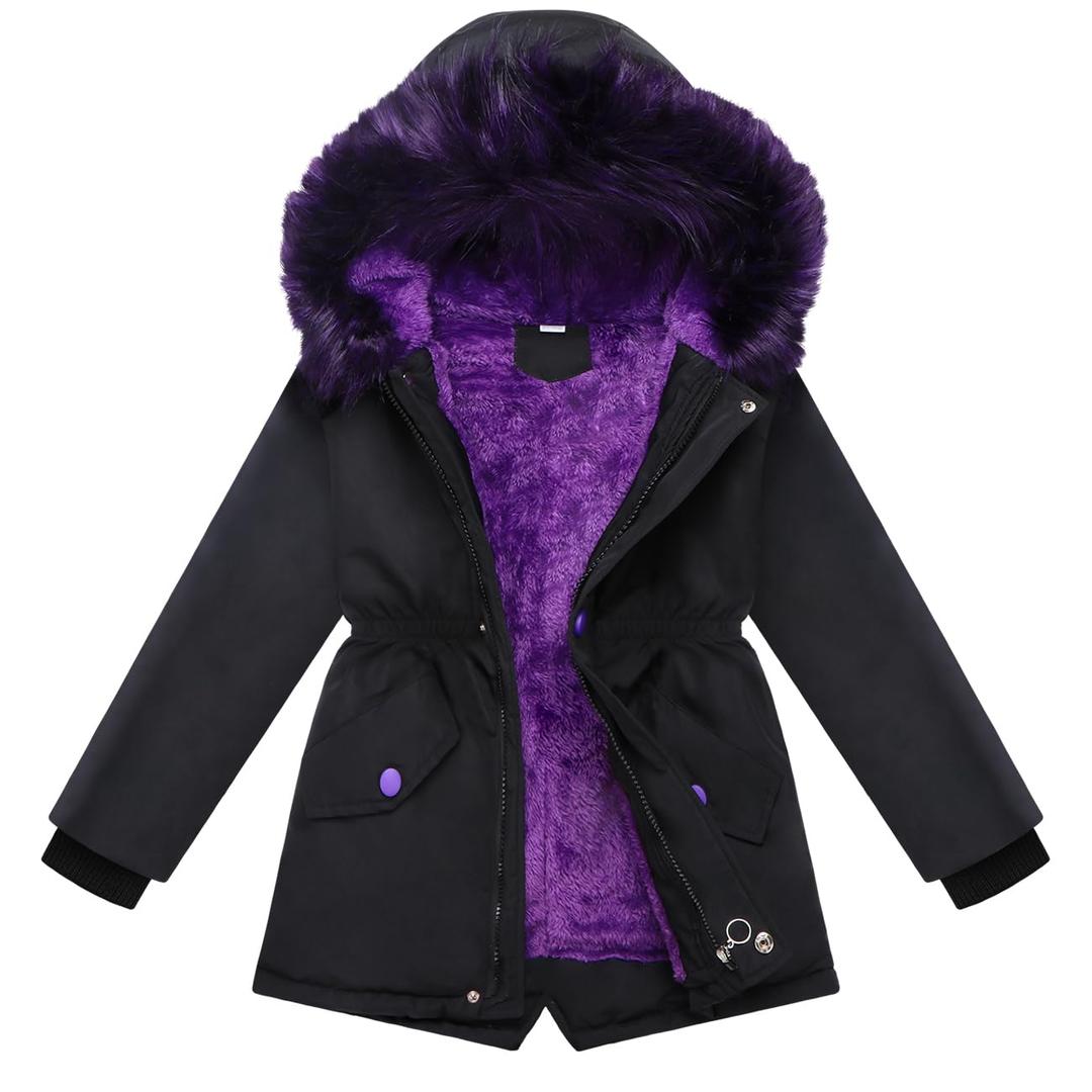 Girl Winter Coats Heavyweight Hooded Puffer Jacket Kid Parka Fleece Snow Outwear, Size 120