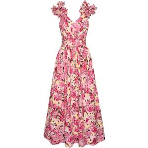 GRACE KARIN 2025 Women's Summer Floral Print Dress Sleeveless Casual Flowy Sundress A Line Ruffle Wedding Guest Outfit (Pink Yellow Floral)