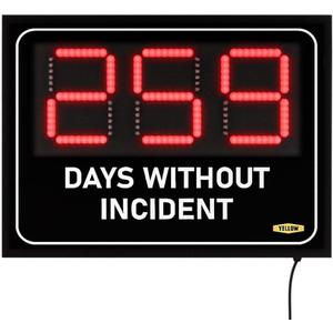 Yellow Safety, Days Without Incident Electric Sign, 20"x27" Safety Scoreboard, Days Without Accident, 20"x26"