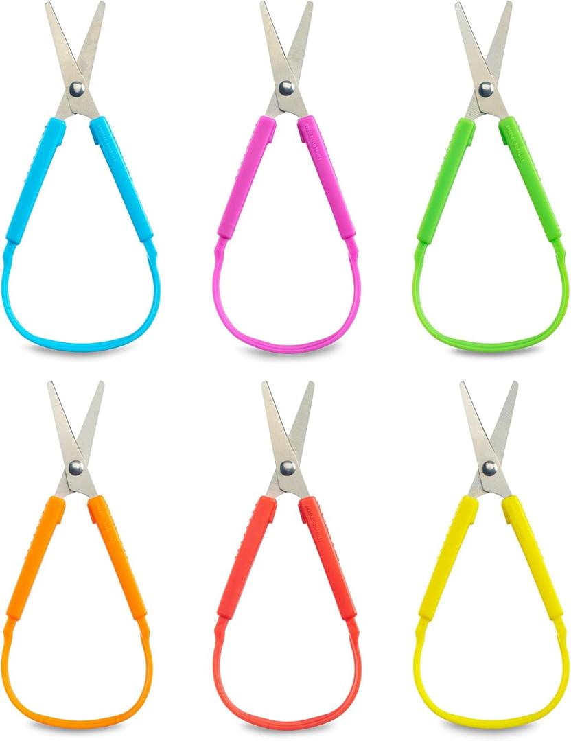 Special Supplies Mini Loop Scissors for Children and Teens and 5.5" Inches (6-Pack) Colorful Looped, Adaptive Design, Right and Lefty Support, Small, Easy-Open Squeeze Handles, For Special Needs