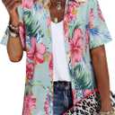 ZXZY Women Summer Hawaii Shirts Soft Cool Floral Tropic Print Short Sleeve Button Up Tops T-Shirt (Small)