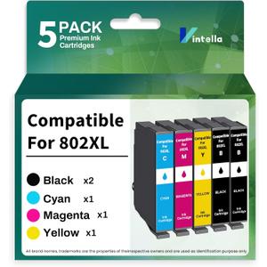 Remanufactured Ink Cartridges Replacement for Epson 802XL 802 T802XL T802 Ink Cartridges Combo Pack for Workforce Pro WF-4720 WF-4730 WF-4734 WF-4740 EC-4020 EC-4030 Printer (5 Pack) (2 Black, Cyan, Magenta, Yellow)