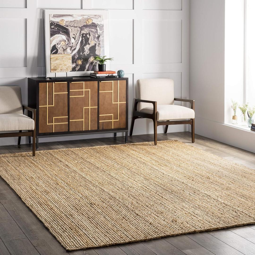 nuLOOM 4x6 Rigo Jute Hand Woven Area Rug, Natural, Solid Farmhouse Design, Natural Fiber, For Bedroom, Living Room, Dining Room, Hallway, Office, Kitchen, Entryway Natural, 4' x 6' (Rectangular)