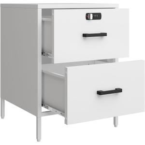 Steehoom Nightstand,2 Drawer Metal Locker End Table Lockable Bedside Table Storage Cabinet for Bedroom, Dorm, 21.26H X 15.75W X 15.75D (2 Drawer, White), 15.75 inches x 15.67 inches x 21.26 inches