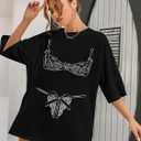 Womens Novelty Shirt Oversized Tshirt Graphic Tees Crew Neck Casual Short Sleeve Loose Fit Tops (Black, L)