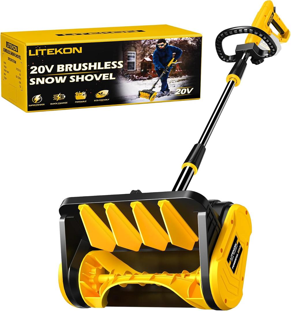 Litekon Cordless Snow Shovel Compatible with De-Walt 20V Battery (No Battery), 13-Inch Brushless Electric Snow Blower for 25FT Throw Distance and 6" Clear Depth for Patio, Deck, Driveway