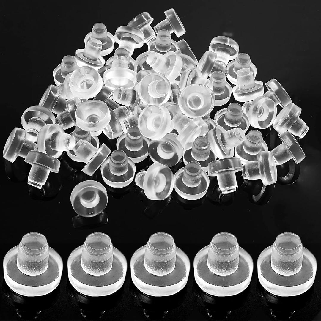 Litoexpe Glass Table Top Bumpers with Stem, Clear Rubber Grippers Anti Slip Patio Table Spacers for Furniture 1/4 Inch Hole, 60 Pieces Rubber Push in Bumpers