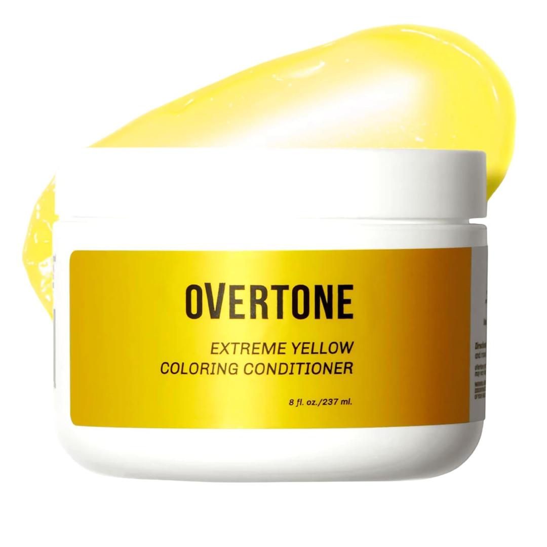 oVertone Color Depositing Semi-Permanent Hair Dye Conditioner - 8 oz For Natural & Color-Treated Hair, Moisturizing Shea Butter & Coconut Oil - Vegan & Cruelty-Free, Extreme Yellow (Extreme Yellow)