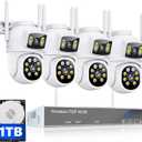 MOVOLS Wireless Security Camera System 5G/2.4G WiFi 4pcs 4MP+4MP Dual Lens Camera System,2K HD PTZ Dome Cameras System with Color Night Version, Motion Detection,1TB HDD, 16CH