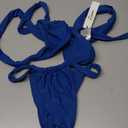 Rooscier Women's Retro Halter Triangle Top Push Up 2 Piece String Bikini Set Swimsuits Lake Blue X-Small